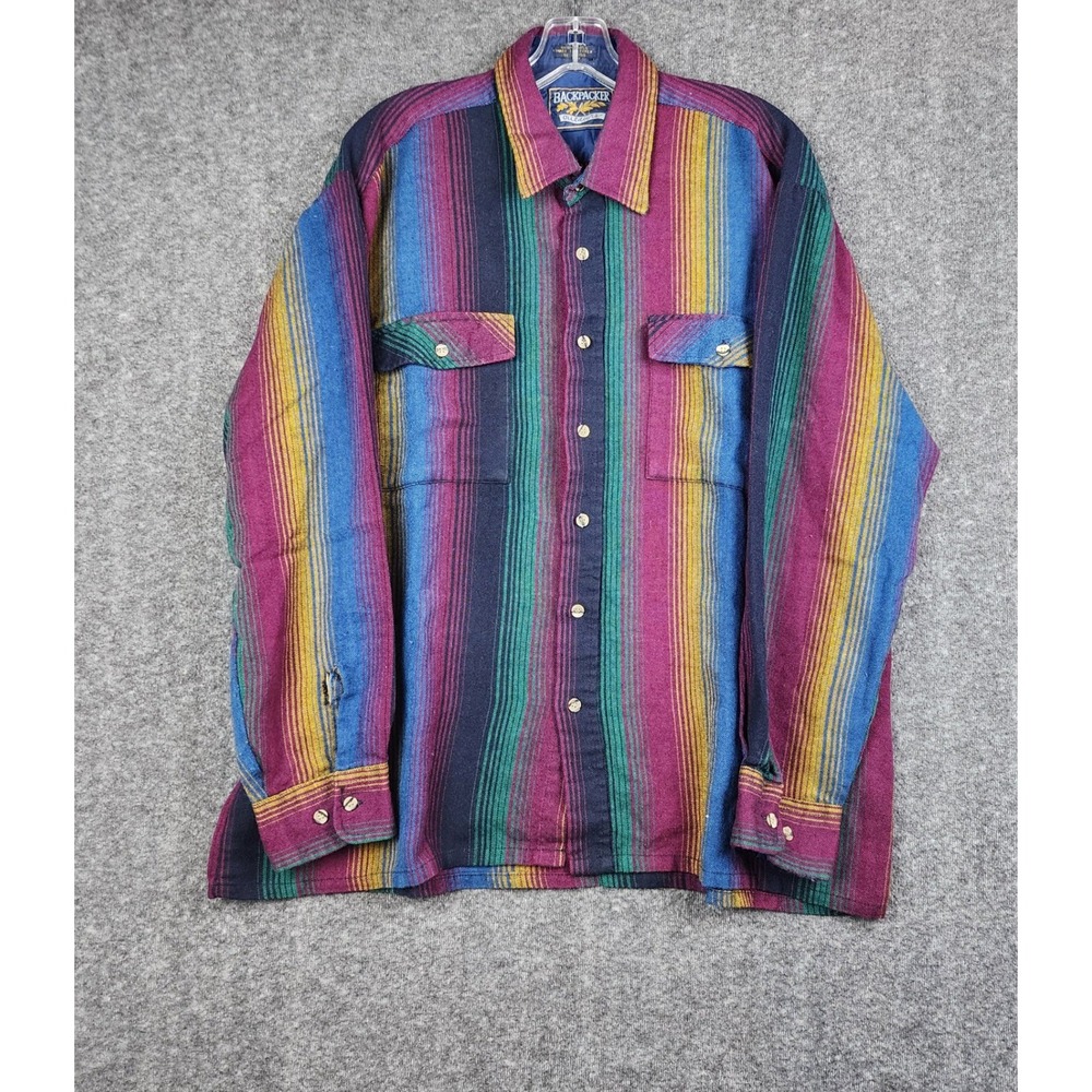 Backpacker Flannel Shirt Mens XL Multicolor Vintage Striped Button Up Rugged